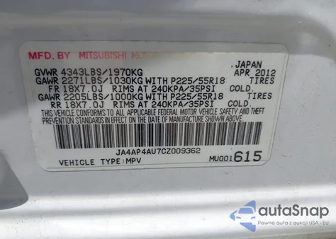 2012 Mitsubishi Outlander Sport Se from USA, damaged, VIN JA4AP4AU7CZ009362
